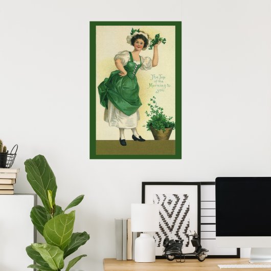  St. Patrick's Day Irish Lass met Klavers Poster (Thuiskantoor)