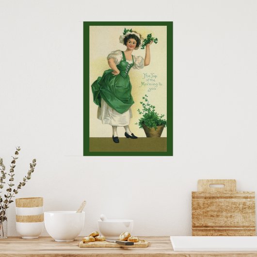 St. Patrick's Day Irish Lass met Klavers Poster (Keuken)