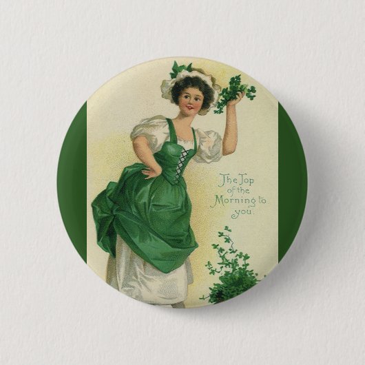  St. Patrick's Day Irish Lass met Klavers Ronde Button 5,7 Cm (Voorkant)