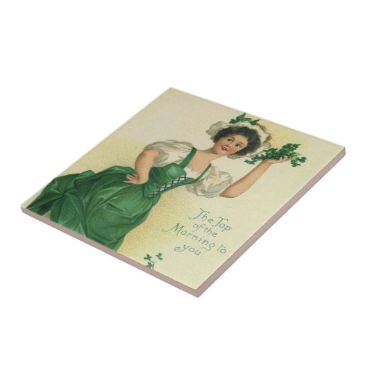  St. Patrick's Day Irish Lass met Klavers Tegeltje (Zijkant)