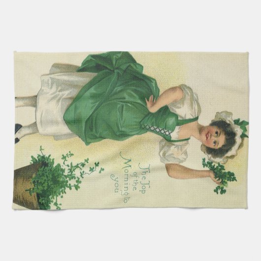  St. Patrick's Day Irish Lass met Klavers Theedoek (Horizontaal)