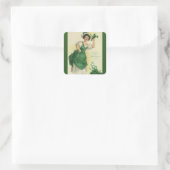 St. Patrick's Day Irish Lass met Klavers Vierkante Sticker (Tas)