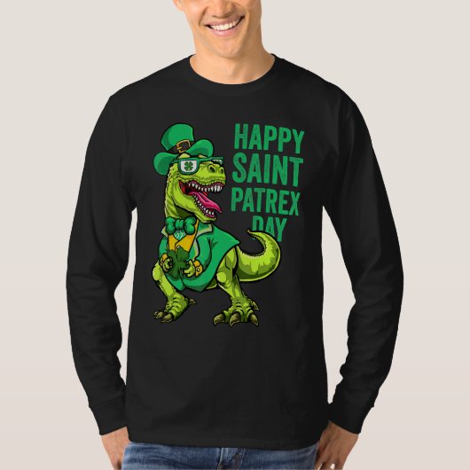 St Patricks Day Irish Leprechaun Dinosaur T Rex Bo T-shirt (Voorkant)