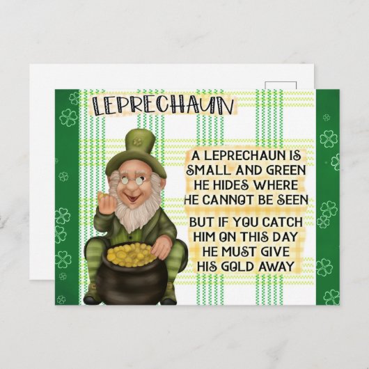St Patricks Day Irish Leprechaun Poem Briefkaart (Voorkant / Achterkant)