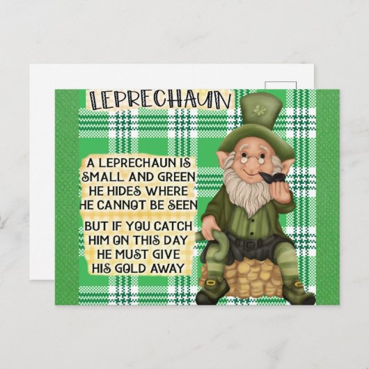 St Patricks Day Irish Leprechaun Poem Green Briefkaart (Voorkant / Achterkant)