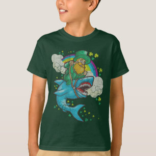 St. Patricks Day Irish Leprechaun Riding Shark T-shirt
