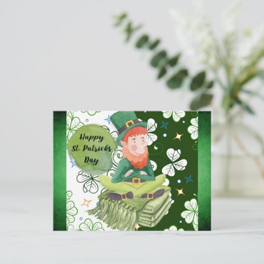 St Patricks Day Irish Leprechaun Shamrock Green Briefkaart (Staand voorkant)