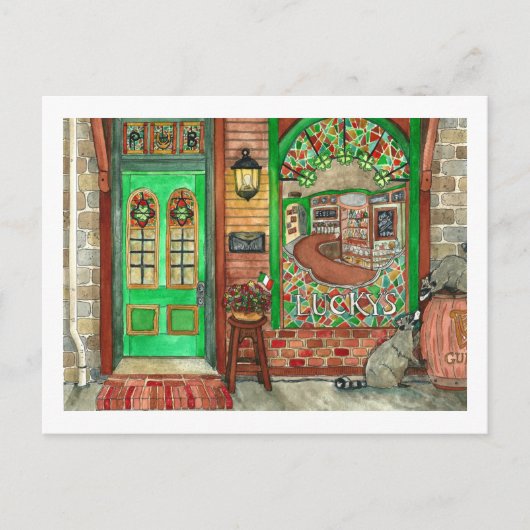 St. Patrick's Day Irish Pub Waterverf Briefkaart (Voorkant)