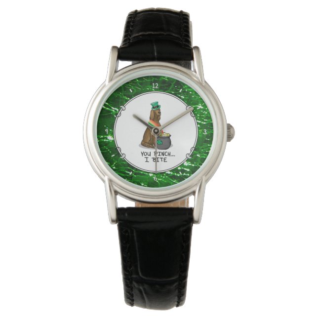 St. Patrick's Day Irish Setter Dog (red 1) Funny Horloge (Voorkant)