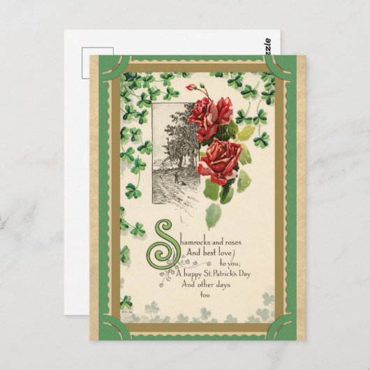 St. Patricks Day Irish Shamrock and Roos Briefkaart (Voorkant / Achterkant)