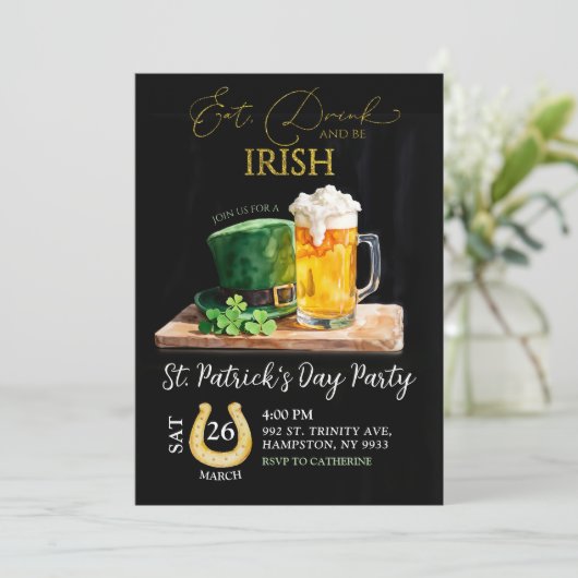 St Patricks Day Irish Shamrock Beer Holiday Party Kaart (Staand voorkant)
