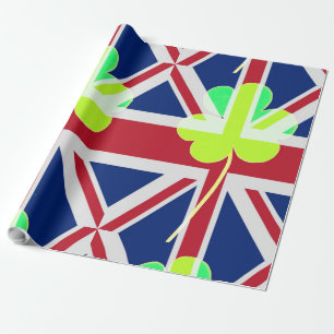 St. Patrick's Day Irish Shamrock Clover UK Flag Cadeaupapier