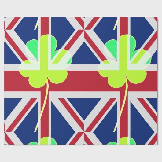 St. Patrick's Day Irish Shamrock Clover UK Flag Cadeaupapier (Vlak)