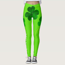 St Patrick's Day Irish Shamrock Neon Green Girly Leggings