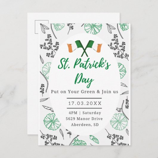 St. Patricks Day Irish Shamrock Party Invitation. Briefkaart (Voorkant / Achterkant)