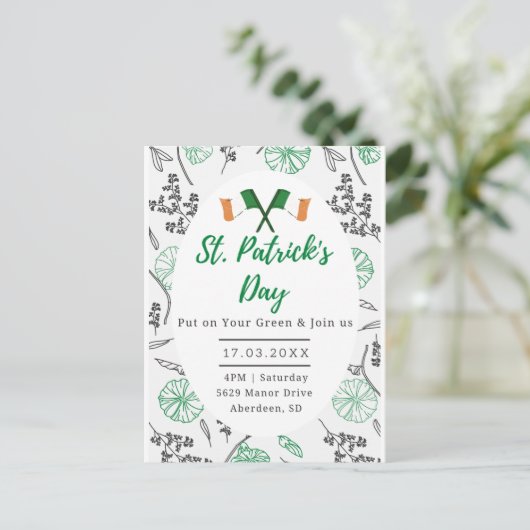 St. Patricks Day Irish Shamrock Party Invitation. Briefkaart (Staand voorkant)