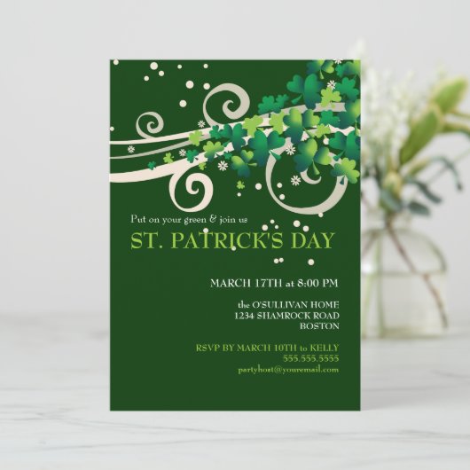 St. Patricks Day Irish Shamrock Party Invitation Kaart (Staand voorkant)