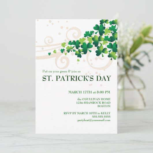 St. Patricks Day Irish Shamrock Party Invitation Kaart (Staand voorkant)