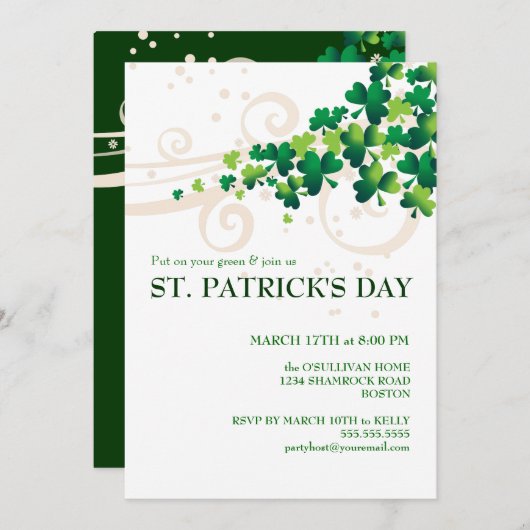 St. Patricks Day Irish Shamrock Party Invitation Kaart (Voorkant / Achterkant)