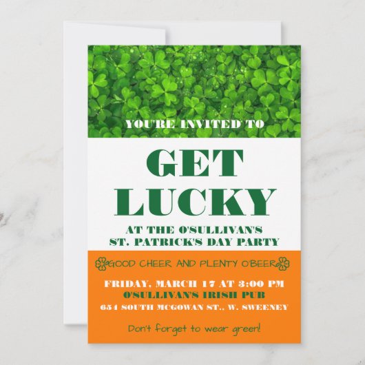 St. Patricks Day Irish Shamrock Party Invitation Kaart (Voorkant)