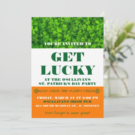 St. Patricks Day Irish Shamrock Party Invitation Kaart (Staand voorkant)