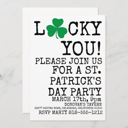 St. Patricks Day Irish Shamrock Party Invitation Kaart (Voorkant / Achterkant)