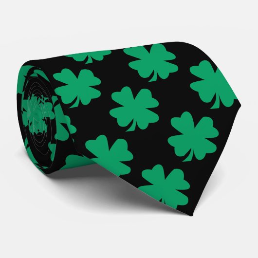 St Patricks Day Irish Shamrock Pattern Green Black Stropdas (Opgerold)