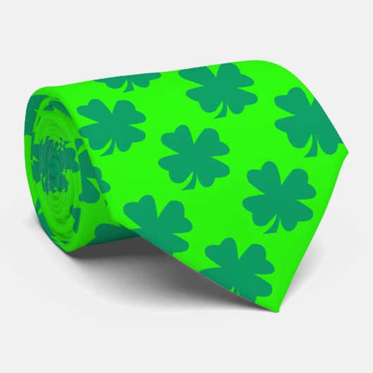 St Patrick's Day Irish Shamrock Pattern Neon Green Stropdas (Opgerold)
