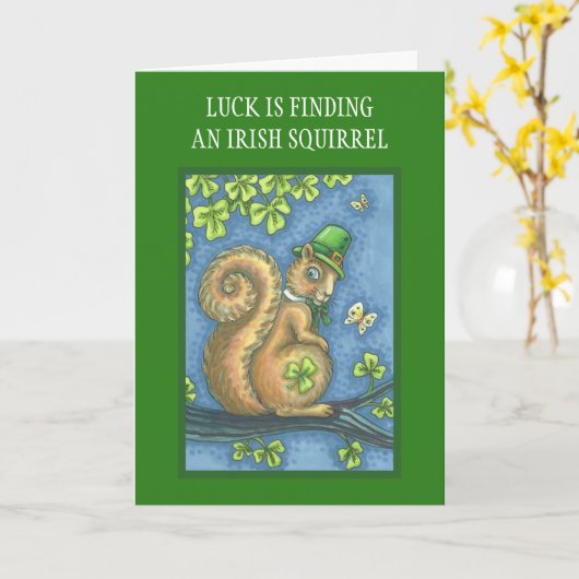 ST. PATRICKS DAY IRISH SQUIRREL WENSKAART Vers Kaart (Gele Bloem)