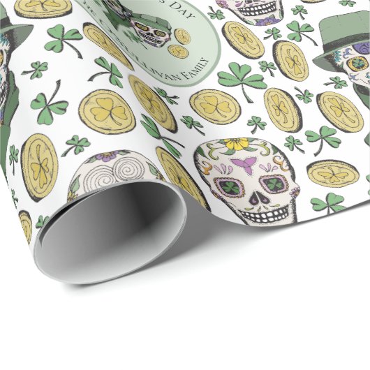 St Patrick's Day Irish Sugar Skull Custom Cadeaupapier (Rol Hoek)