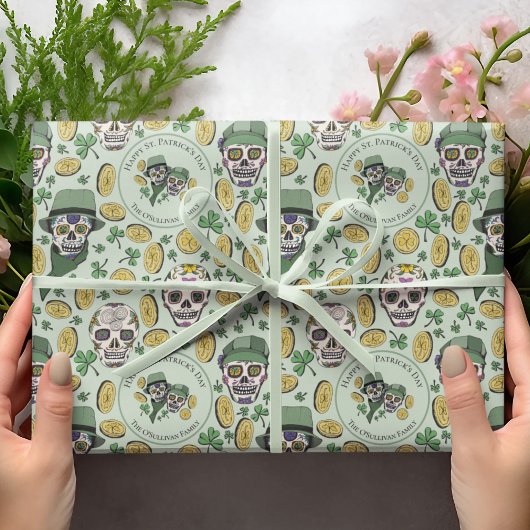 St Patrick's Day Irish Sugar Skull Custom Cadeaupapier
