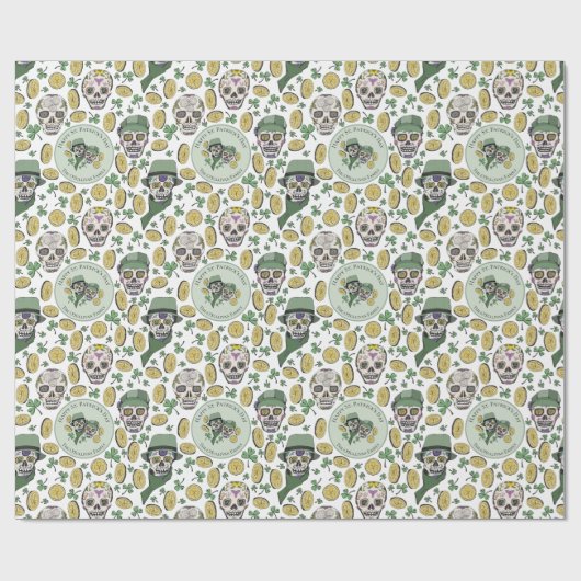 St Patrick's Day Irish Sugar Skull Custom Cadeaupapier (Vlak)