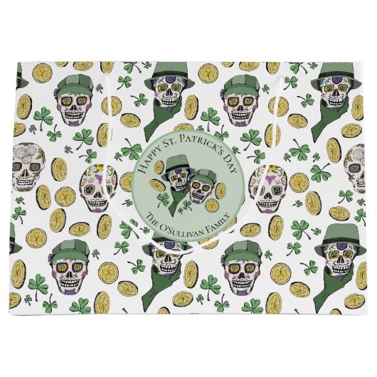 St Patrick's Day Irish Sugar Skull Custom Groot Cadeauzakje (Voorkant)