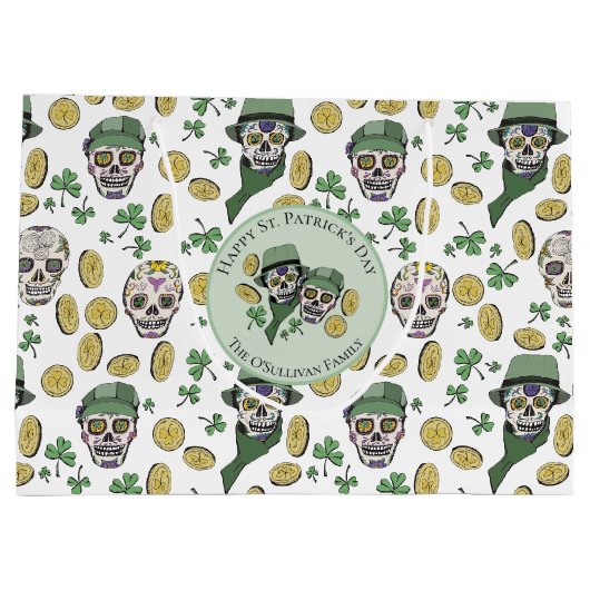 St Patrick's Day Irish Sugar Skull Custom Groot Cadeauzakje (Achterkant)
