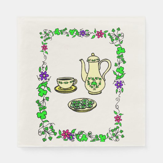 St. Patrick's Day Irish Tea Set Paper Napkins Servetten (Voorkant)