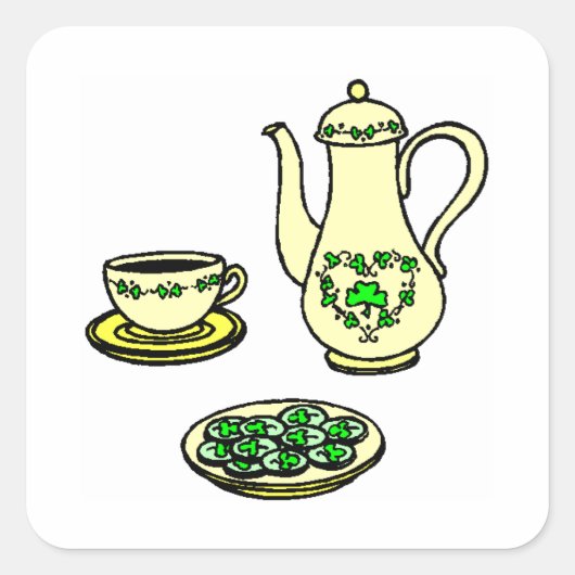 St. Patrick's Day Irish Tea Set Vierkante Sticker (Voorkant)