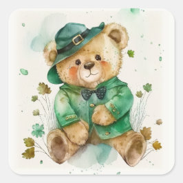 St. Patrick's Day Irish Teddy Bear Vierkante Sticker