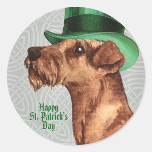St. Patrick's Day Irish Terrier Classic Round Stic Ronde Sticker (Voorkant)