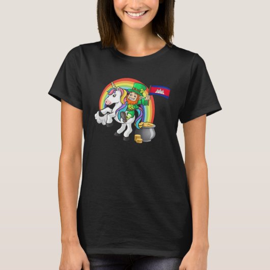 St Patricks Day Irish Unicorn Cambodia Khmer Cambo T-shirt (Voorkant)