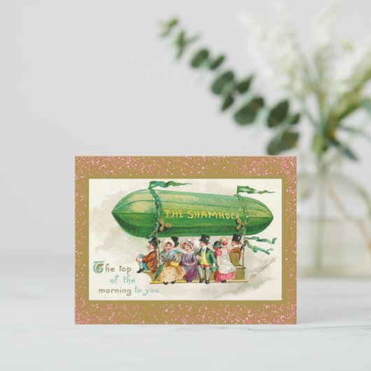 St Patrick's Day Irish Zeppelin Roos Gold Glitter Briefkaart (Staand voorkant)
