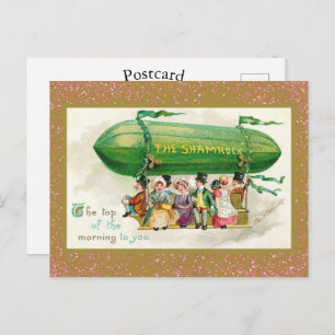 St Patrick's Day Irish Zeppelin Roos Gold Glitter Briefkaart