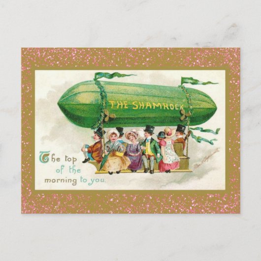 St Patrick's Day Irish Zeppelin Roos Gold Glitter Briefkaart (Voorkant)