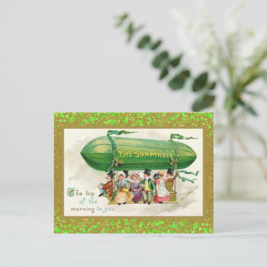 St Patrick's Day Irish Zeppelin Shamrocks Glitter Briefkaart (Staand voorkant)