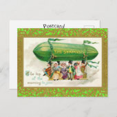 St Patrick's Day Irish Zeppelin Shamrocks Glitter Briefkaart (Voorkant / Achterkant)