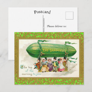 St Patrick's Day Irish Zeppelin Shamrocks Glitter Briefkaart