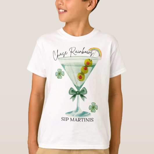 St Patricks Day Jagen Regenbogen Martini's Drinken T-shirt (Voorkant)