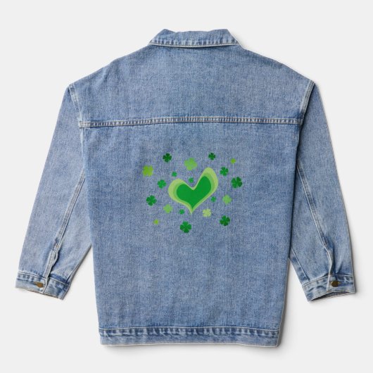 St Patrick's Day jeans jas met gelukkige shamrocks Denim Jacket (Achterkant)