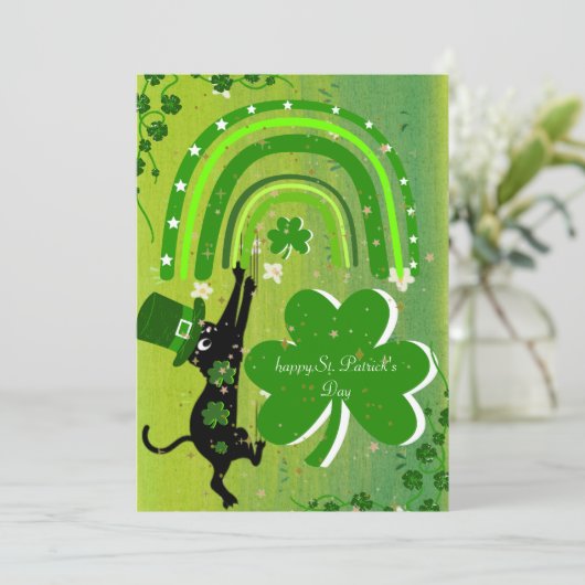 St. Patrick's Day Kaart met een schattige zwarte k (Staand voorkant)