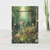 St. Patricks Day Kaart met fee in het Bos (Voorkant)