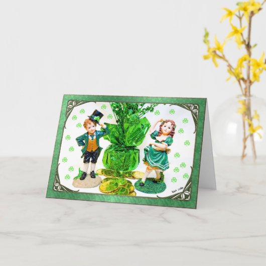St. Patrick's Day Kaart met kleine beeldjes (Gele Bloem)